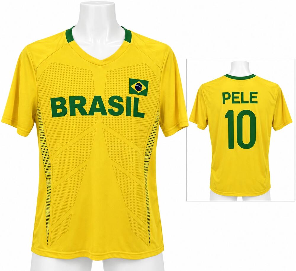 Brazil Pele 10 Soccer Futbol Jersey Yellow Green Fan Shirt Mens S